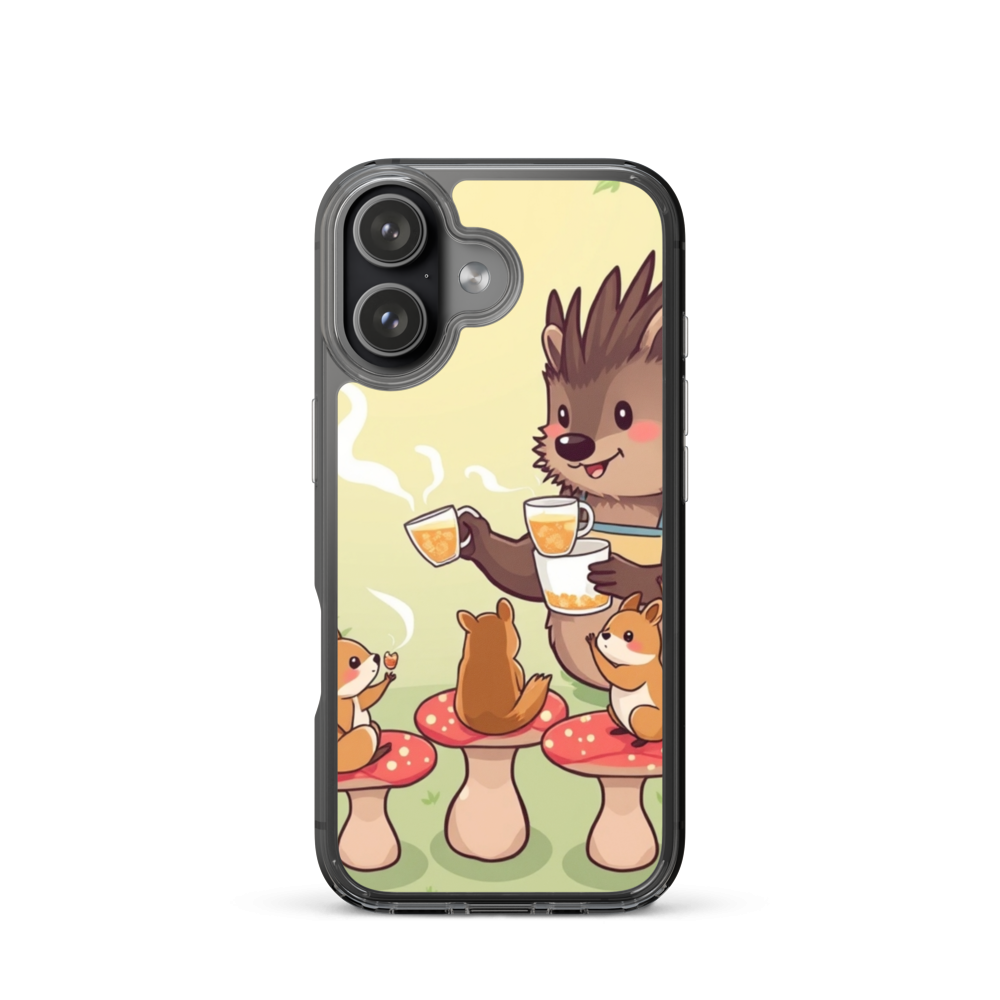 Joyful Porcupine Barista Serving Tea Phone Case with Forest Clearing Scene