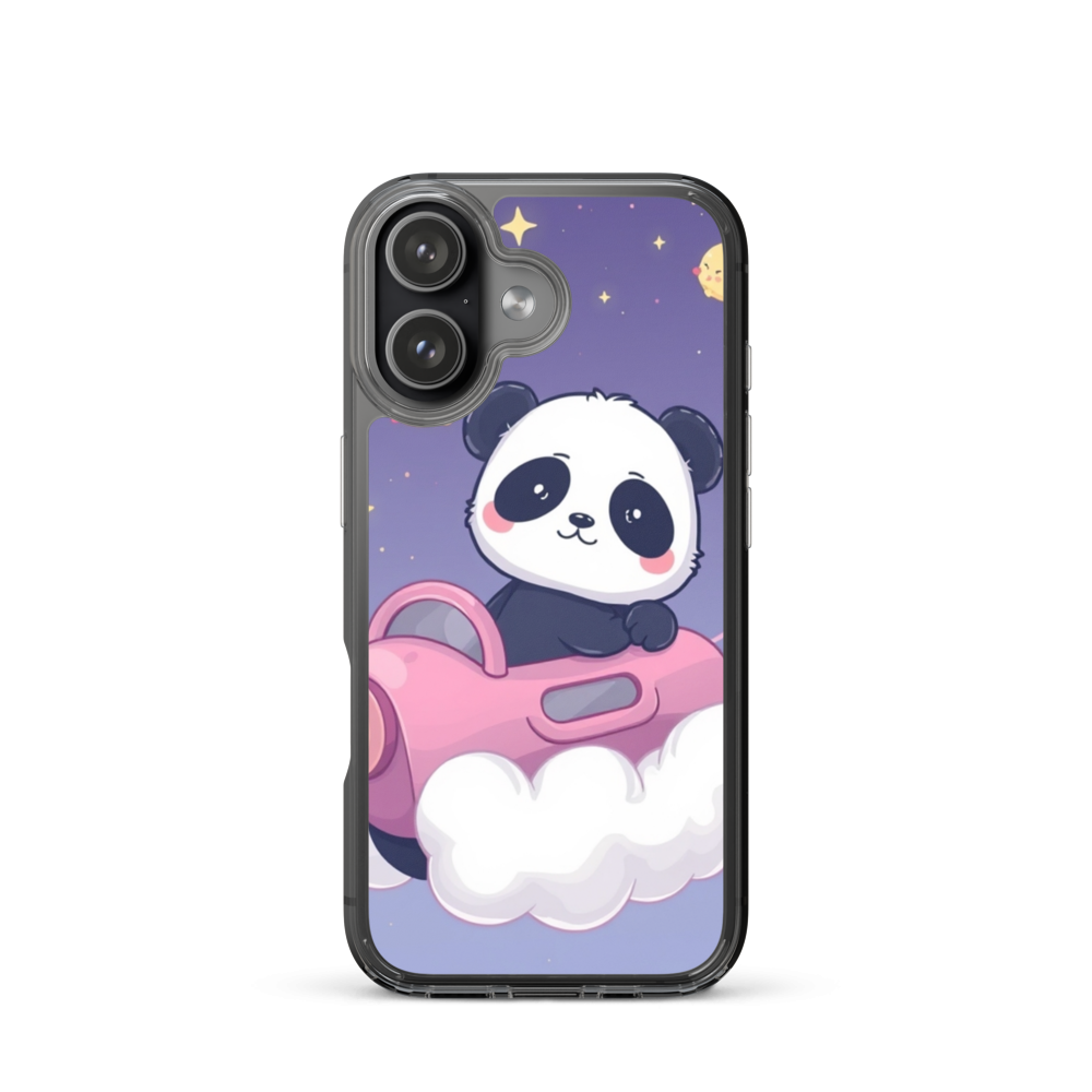 Curious Baby Panda Riding Cloud Bus Phone Case with Twilight Stardust Sky