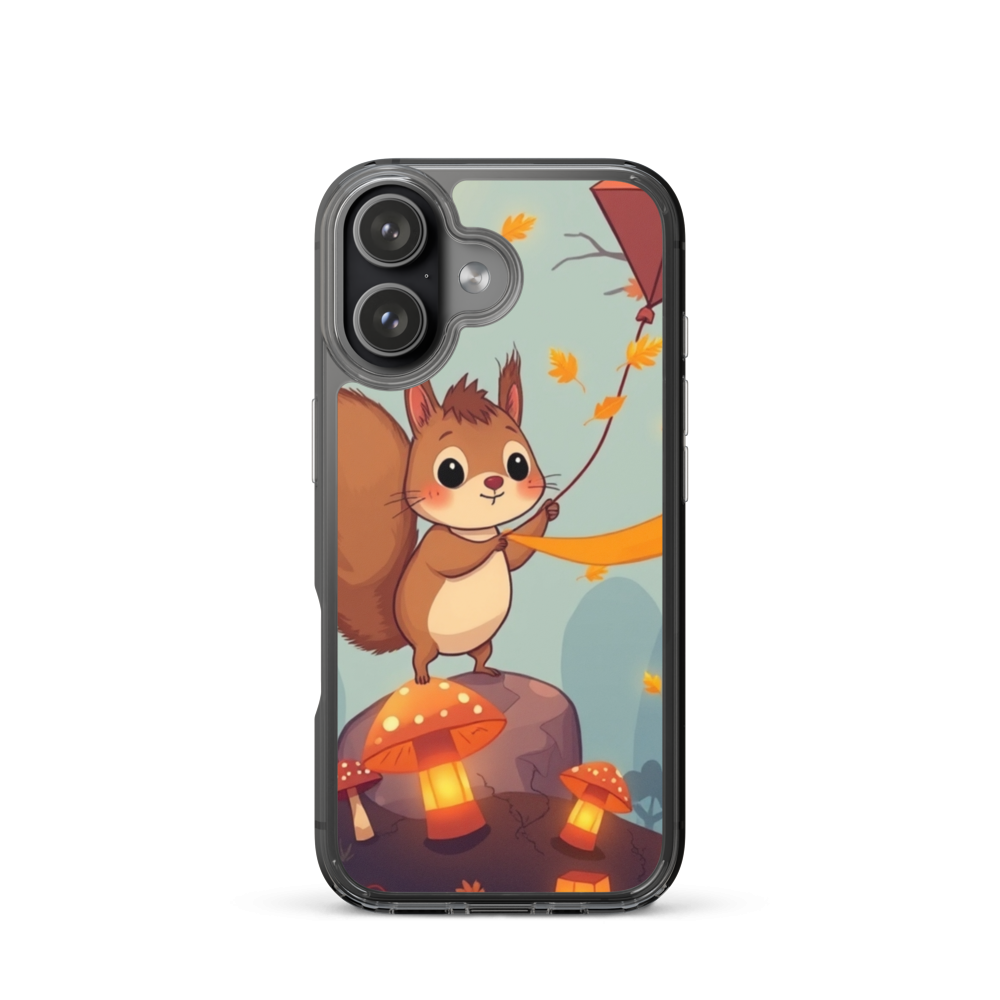 Whimsical Baby Squirrel Flying Kite Autumn Leaves Phone Case