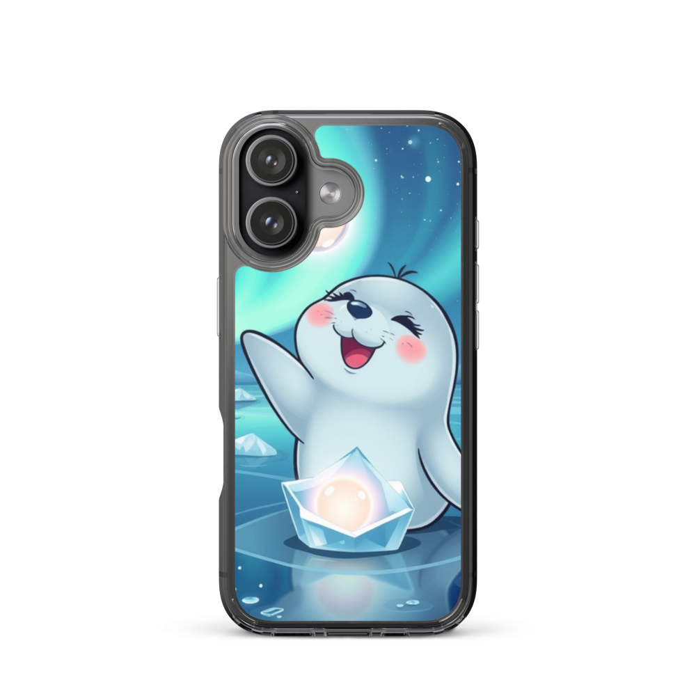 Joyful Baby Seal with Glowing Orbs in Northern Lights Phone Case