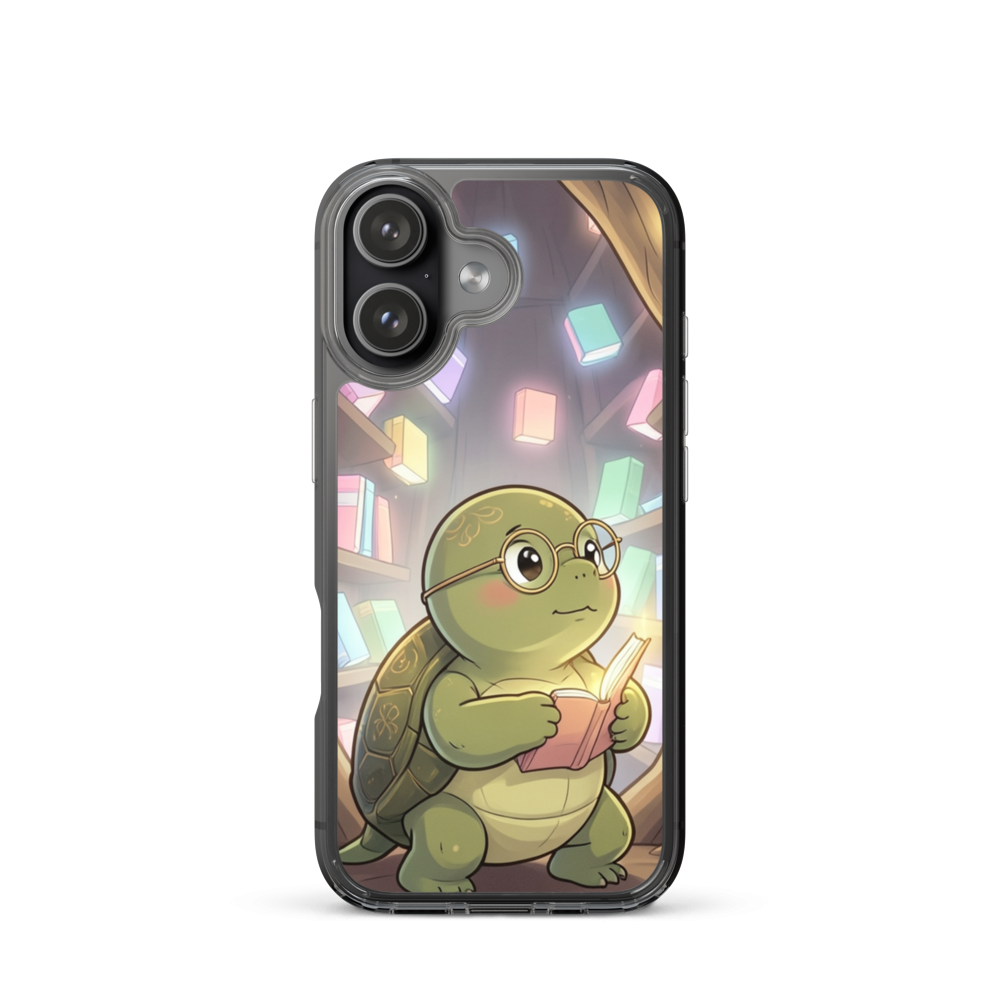 Enchanted Library Baby Turtle Phone Case with Whimsical Glasses