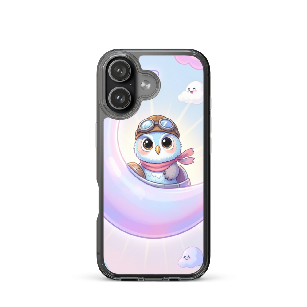 Tiny Owl Pilot in Pastel Airship with Whimsical Sky Phone Case