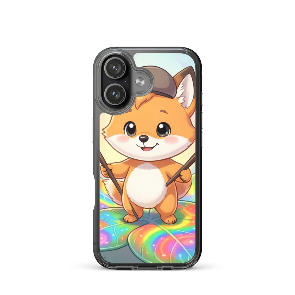 Magical Baby Fox Painter Phone Case with Glowing Rainbow Murals
