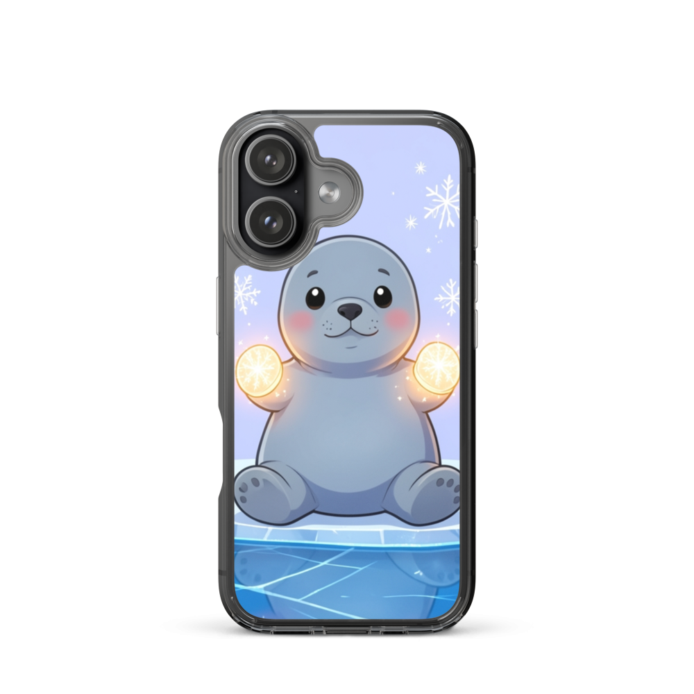 Whimsical Baby Seal with Glowing Snowflakes Phone Case