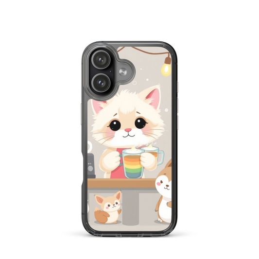 Fluffy Kitten Barista Serving Rainbow Lattes Phone Case