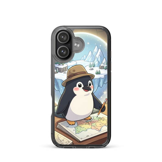 Round Penguin Explorer Mapping Magical Snow Globe Phone Case