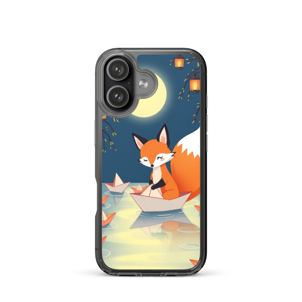 Playful Fox Crafting Paper Boats Phone Case with Moonlit River