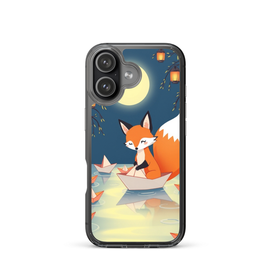 Playful Fox Crafting Paper Boats Phone Case with Moonlit River