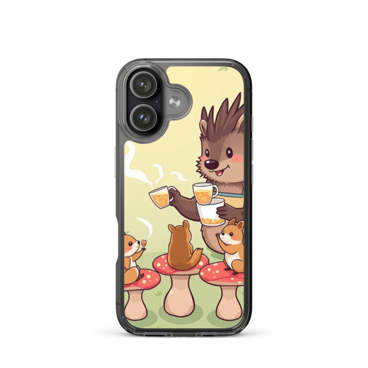 Joyful Porcupine Barista Serving Tea Phone Case with Forest Clearing Scene