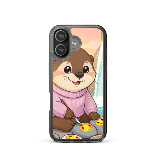 Cheerful Otter Painting Stones Phone Case with Cozy Sweater and Waterfall