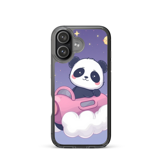 Curious Baby Panda Riding Cloud Bus Phone Case with Twilight Stardust Sky