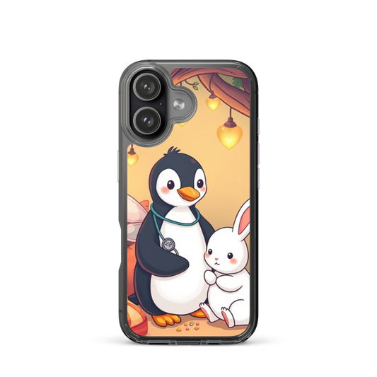 Fairy Penguin Doctor Caring for Bunny Phone Case with Heartfelt Charm