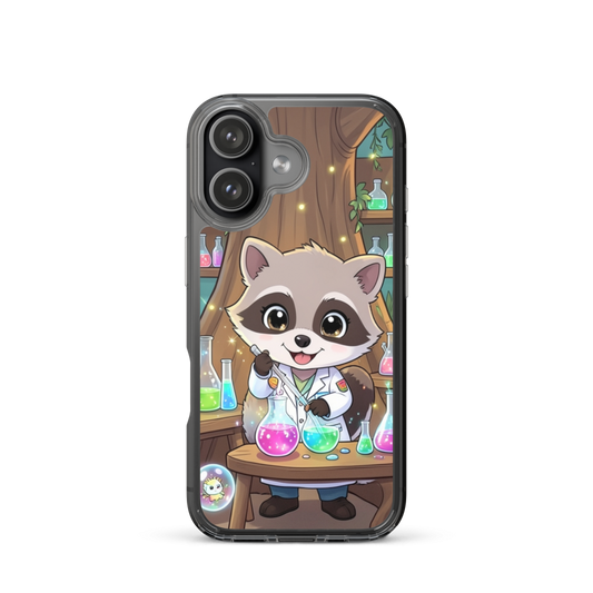 Joyful Baby Raccoon Scientist Phone Case with Magical Potion Bubbles