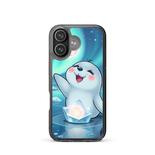 Joyful Baby Seal with Glowing Orbs in Northern Lights Phone Case