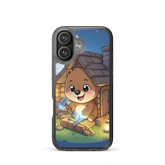 Smiling Baby Beaver Building Cabin with Glowing Tools Phone Case