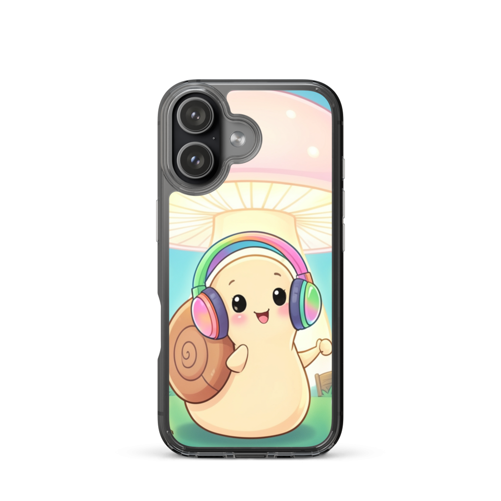 Joyful Baby Snail Forest Symphony Phone Case with Luminous Mushroom Art