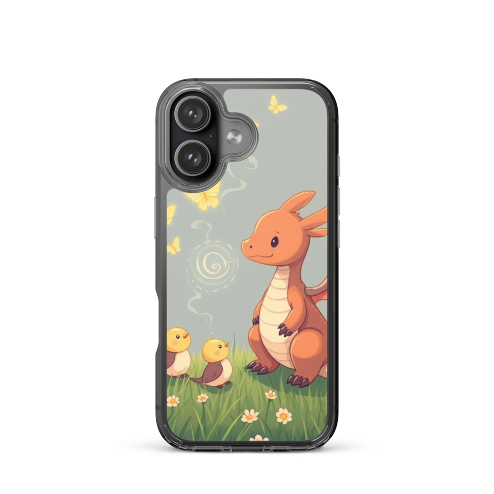 Whimsical Tiny Dragon Teaching Baby Birds Phone Case in Sunny Meadow