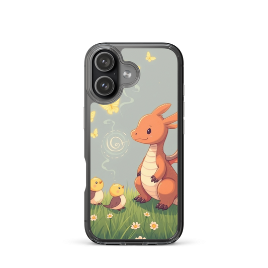 Whimsical Tiny Dragon Teaching Baby Birds Phone Case in Sunny Meadow