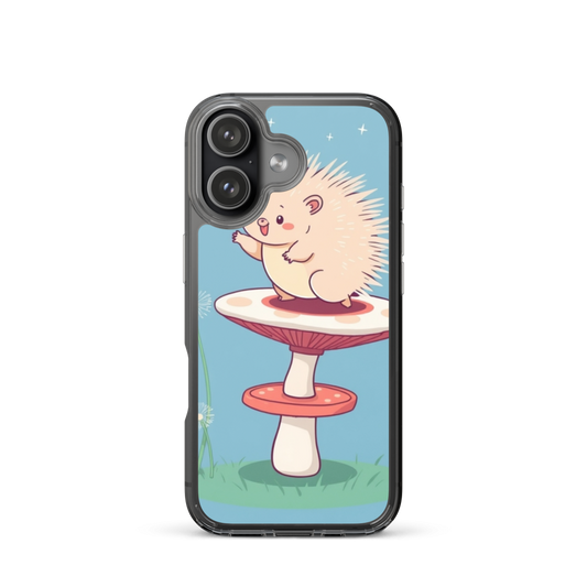 Playful Baby Porcupine on Pastel Mushroom Trampoline Phone Case