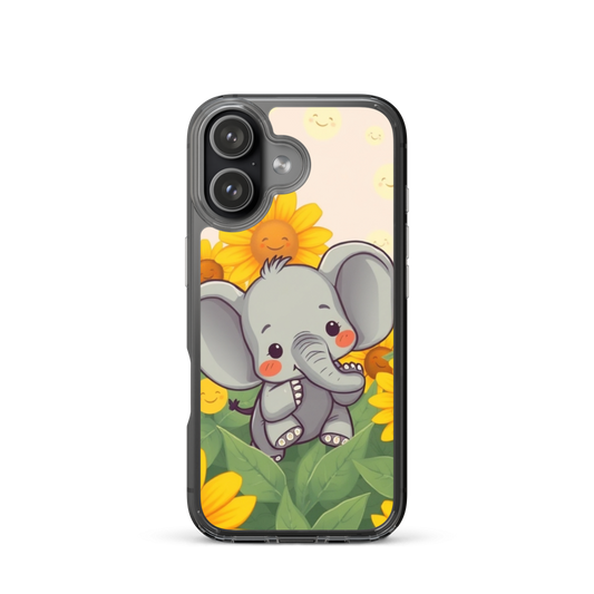 Joyful Baby Elephant in Glowing Sunflower Field Phone Case