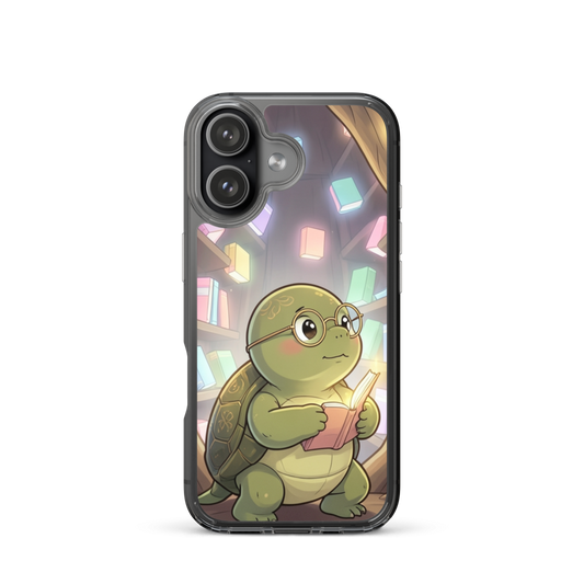 Enchanted Library Baby Turtle Phone Case with Whimsical Glasses