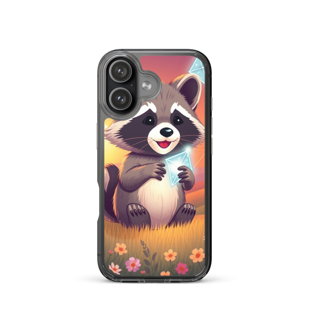 Cheerful Baby Raccoon with Glowing Wind Toys Phone Case at Sunset