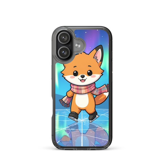 Cozy Baby Fox Ice Skating Phone Case with Northern Lights