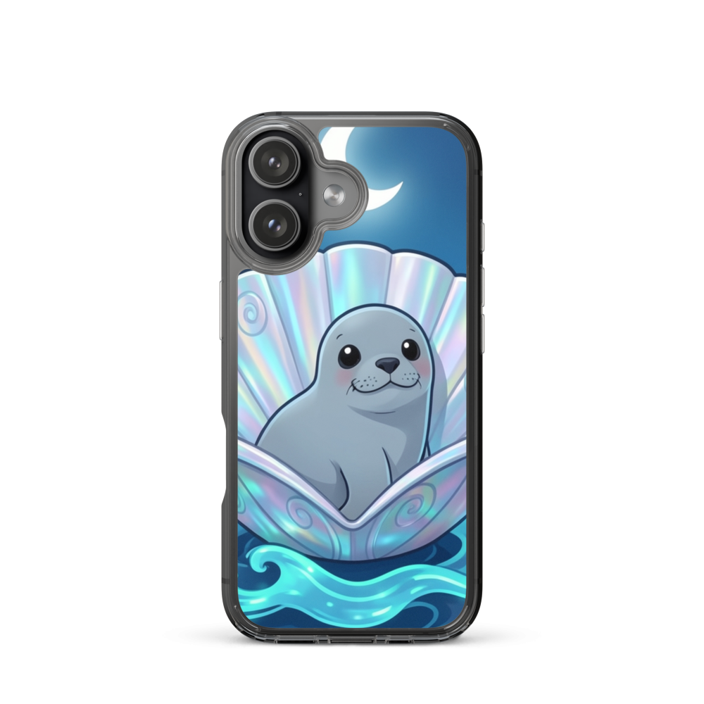 Sleepy Baby Seal Seashell Bed Phone Case with Bioluminescence