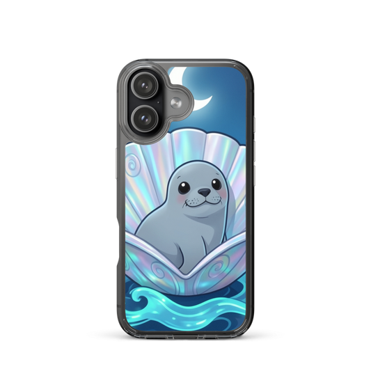Sleepy Baby Seal Seashell Bed Phone Case with Bioluminescence