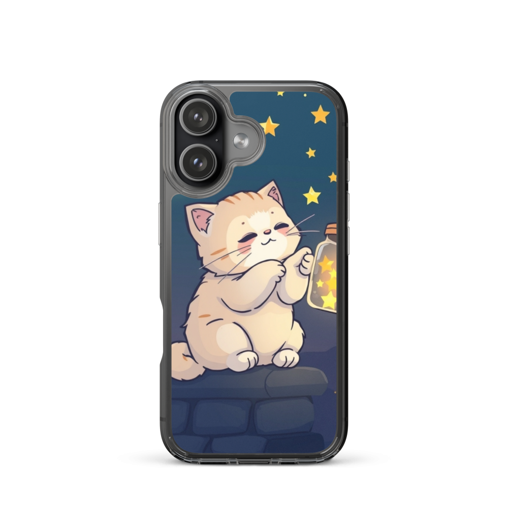 Chubby Kitten Stargazer Phone Case with Moonlit Rooftop