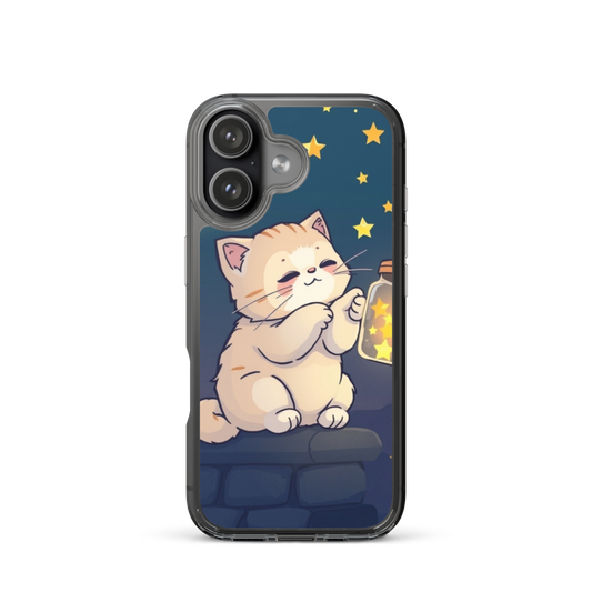 Chubby Kitten Stargazer Phone Case with Moonlit Rooftop
