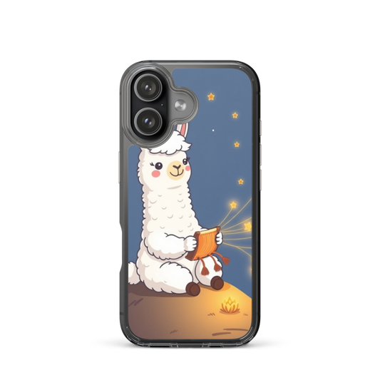 Cheerful Baby Llama Storyteller with Glowing Tapestry Phone Case