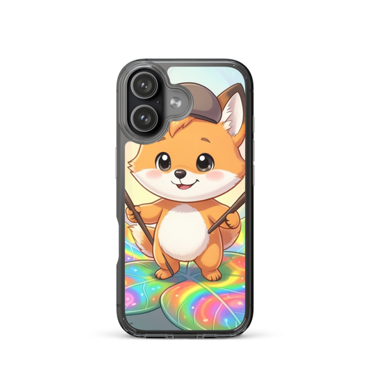 Magical Baby Fox Painter Phone Case with Glowing Rainbow Murals