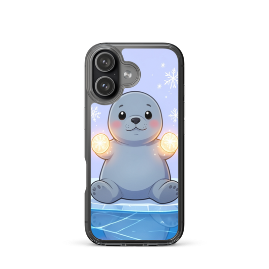 Whimsical Baby Seal with Glowing Snowflakes Phone Case