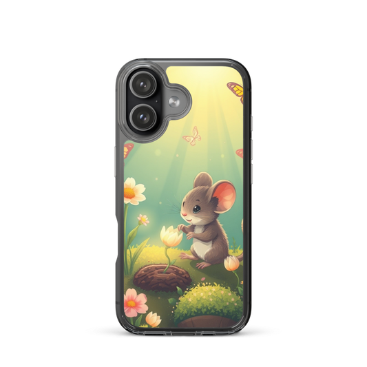 Playful Tiny Mouse Gardener Phone Case with Glowing Musical Flowers