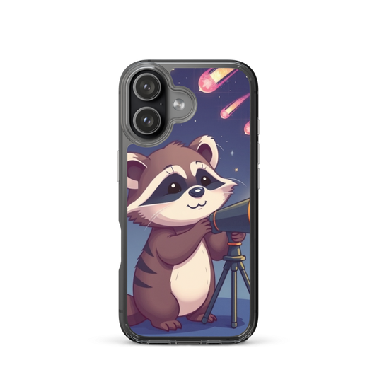 Cheerful Baby Raccoon Astronomer Phone Case with Glowing Comets